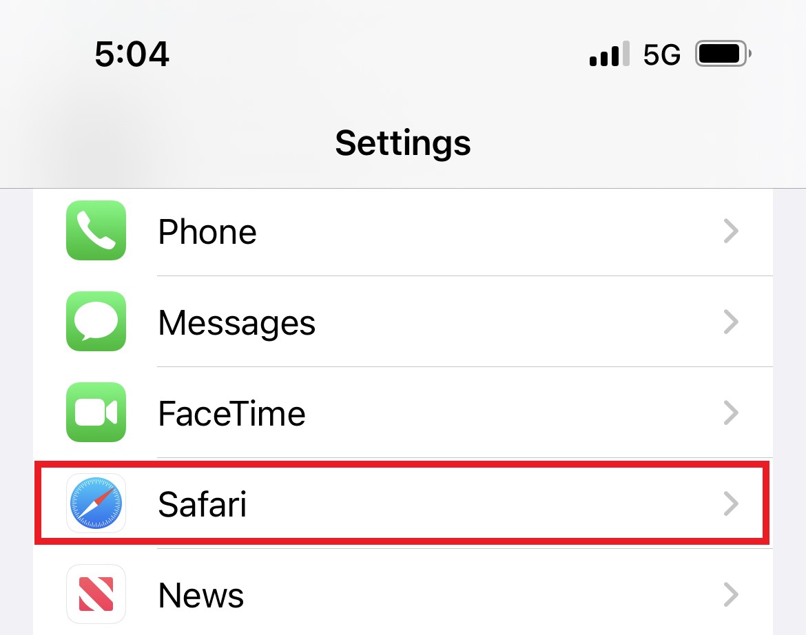 iPhone Settings Safari